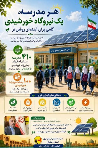 گامی به سوی مدارس سبز؛ تجهیز 410 مدرسه استان اصفهان به نیروگاه خورشیدی گامی به سوی مدارس سبز؛ تجهیز 410 مدرسه استان اصفهان به نیروگاه خورشیدی