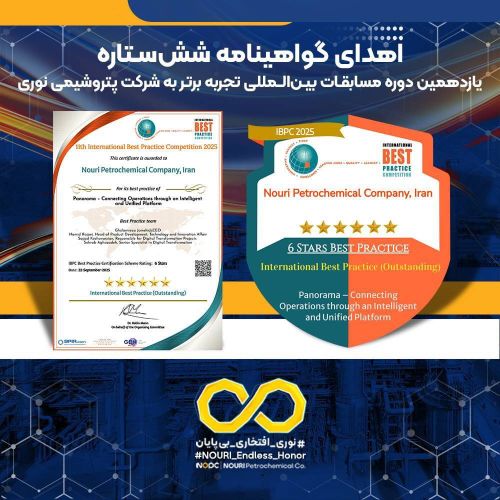 اهدای گواهینامه شش‌ستاره یازدهمین دوره مسابقات بین‌المللی تجربه برتر به پتروشیمی نوری